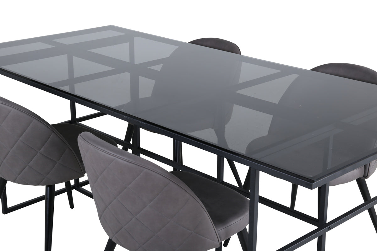 Venture Design Leif & Velvet Matbord 90x200 + Matstolar Grå