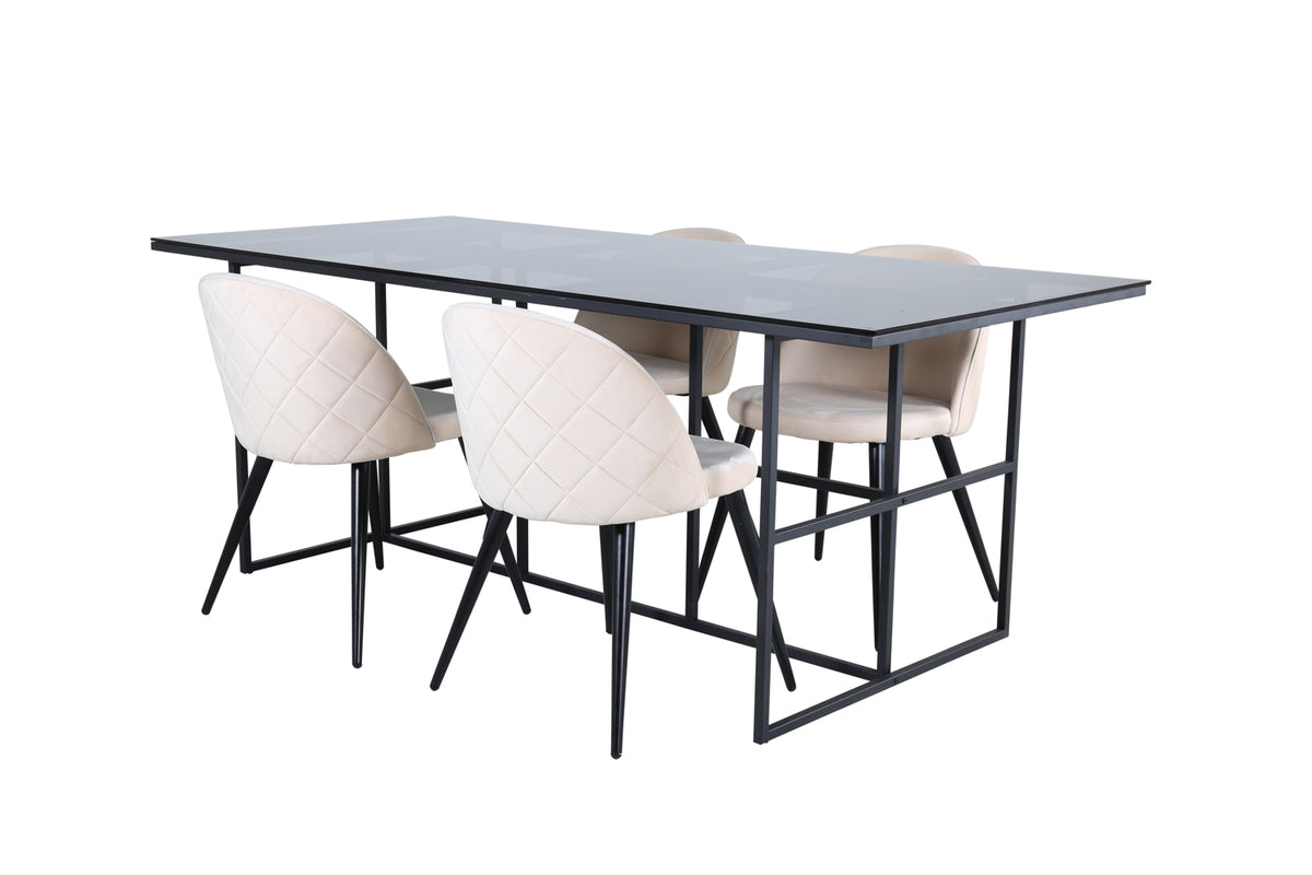 Venture Design Leif & Velvet Rektangulära Matbord 200 x 90 Svart + Matstolar 2-pack Beige