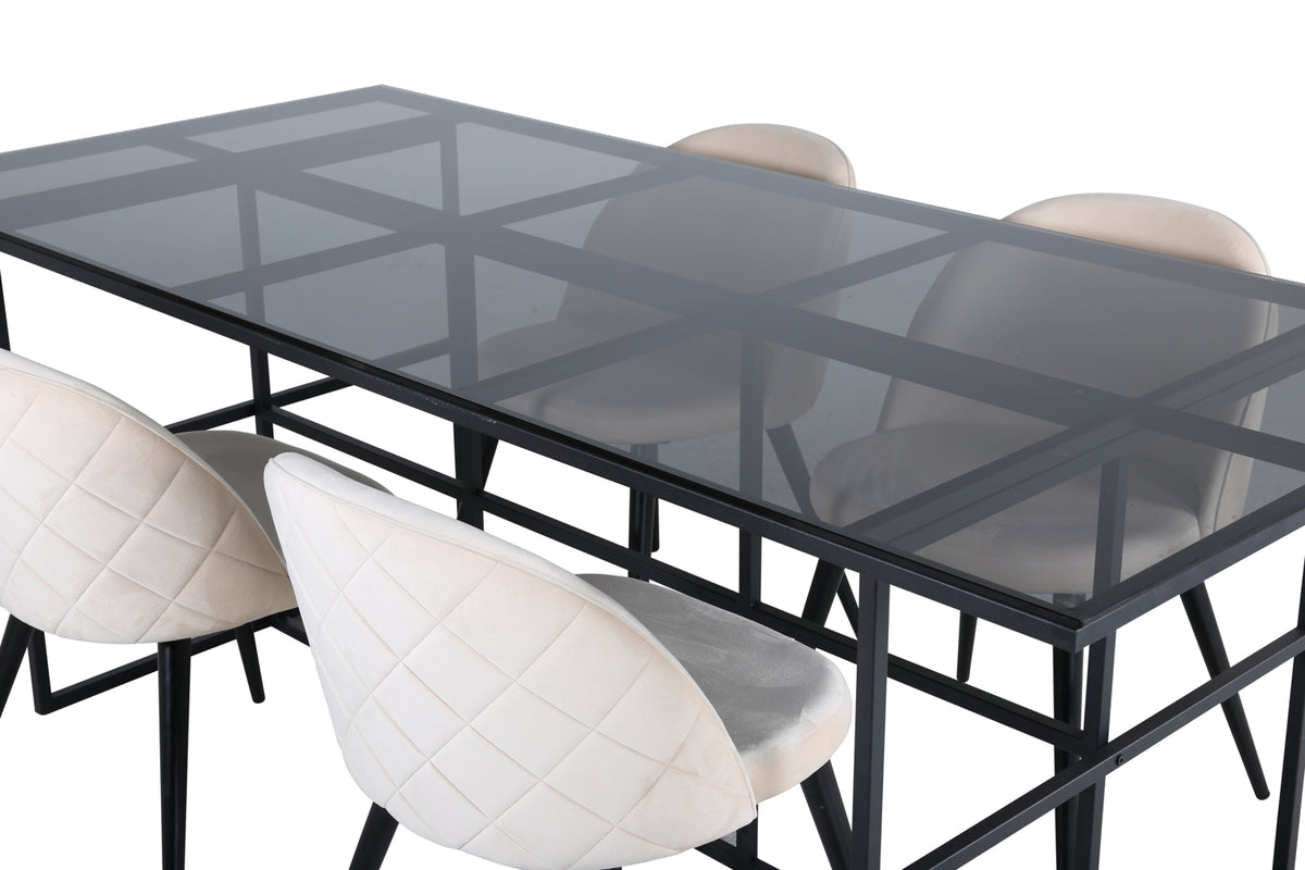 Venture Design Leif & Velvet Rektangulära Matbord 200 x 90 Svart + Matstolar 2-pack Beige