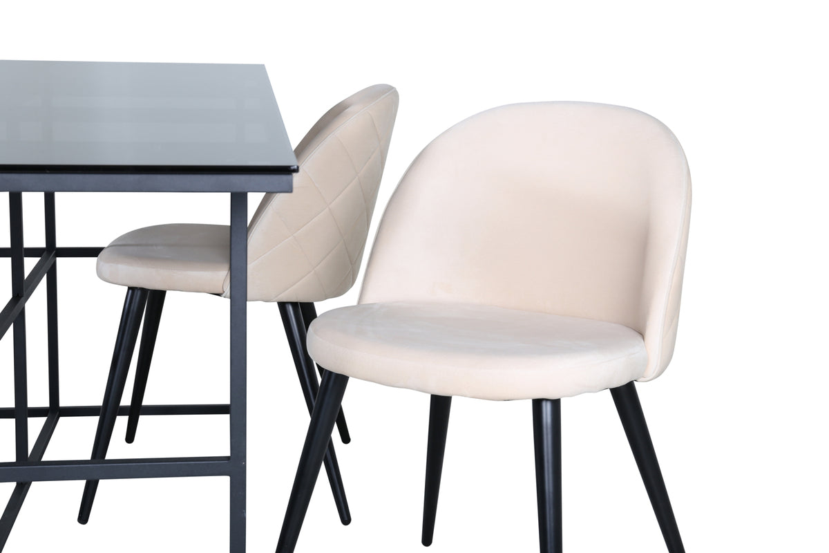 Venture Design Leif & Velvet Rektangulära Matbord 200 x 90 Svart + Matstolar 2-pack Beige