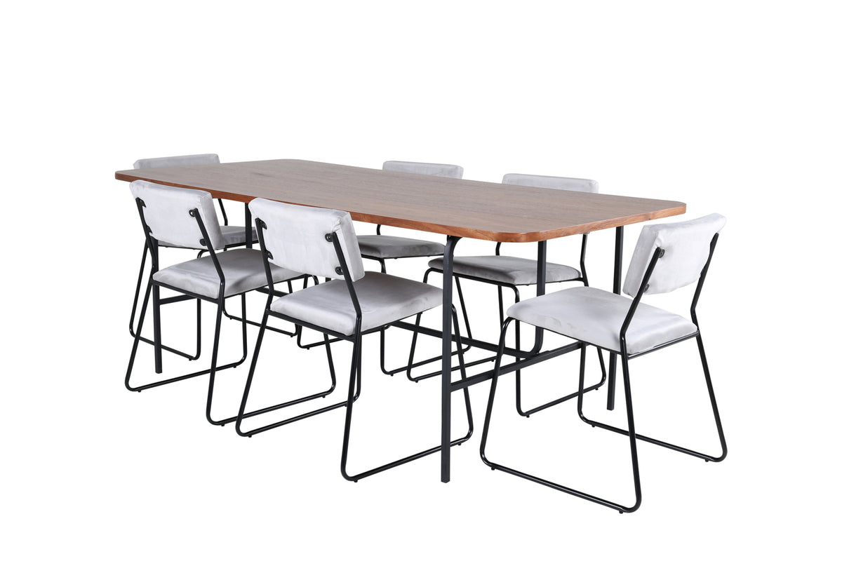 Venture Design Kenth & Uno Matstolar 2-pack Grå + Rektangulära Matbord 200 x 90 Natur