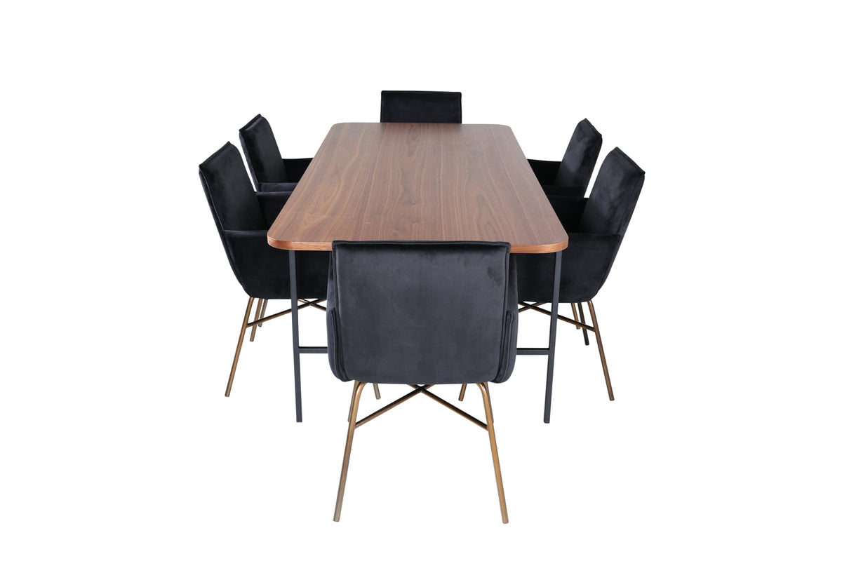 Venture Design Petra & Uno Matstolar Svart + Rektangulära Matbord 200 x 90 Natur