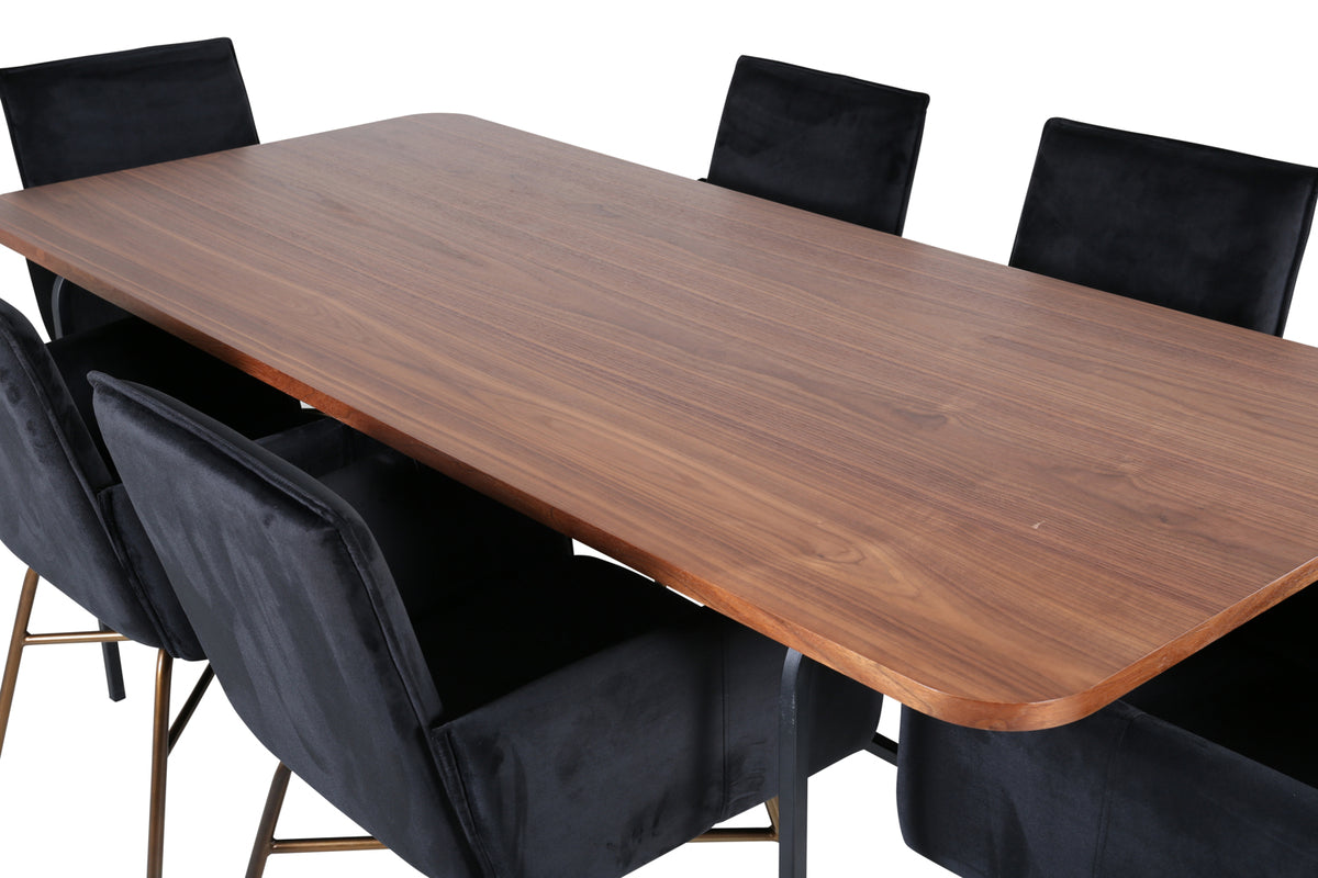 Venture Design Petra & Uno Matstolar Svart + Rektangulära Matbord 200 x 90 Natur
