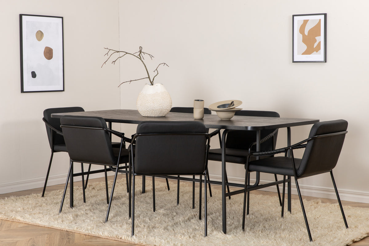 Venture Design Tvist & Uno Matstolar 2-pack Svart + Rektangulära Matbord 200 x 90 Svart