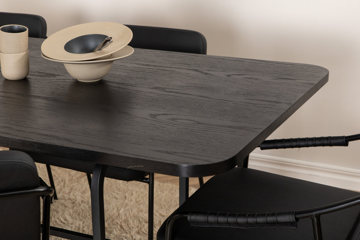 Venture Design Tvist & Uno Matstolar 2-pack Svart + Rektangulära Matbord 200 x 90 Svart