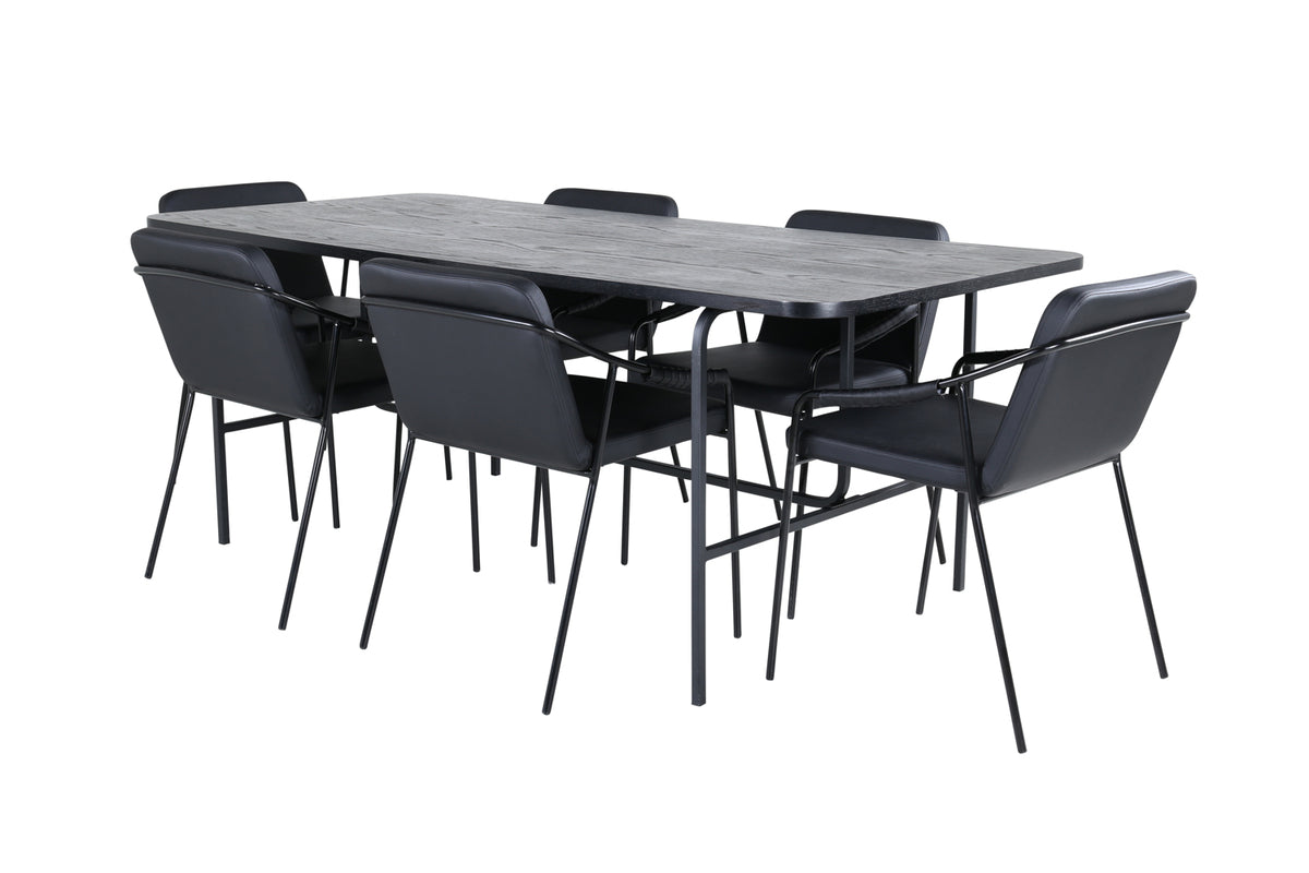 Venture Design Tvist & Uno Matstolar 2-pack Svart + Rektangulära Matbord 200 x 90 Svart