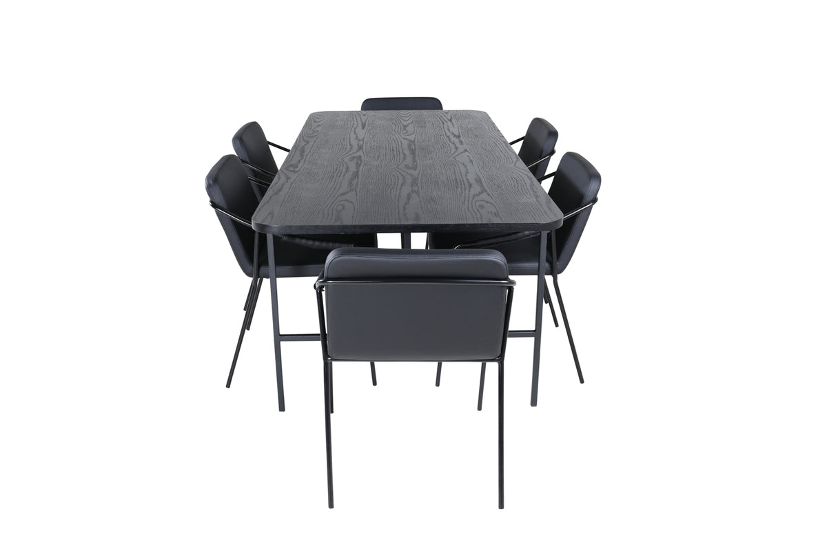 Venture Design Tvist & Uno Matstolar 2-pack Svart + Rektangulära Matbord 200 x 90 Svart