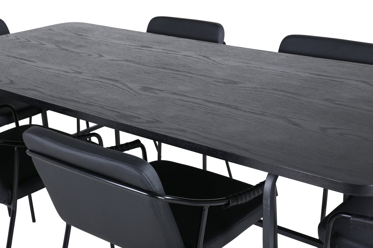 Venture Design Tvist & Uno Matstolar 2-pack Svart + Rektangulära Matbord 200 x 90 Svart