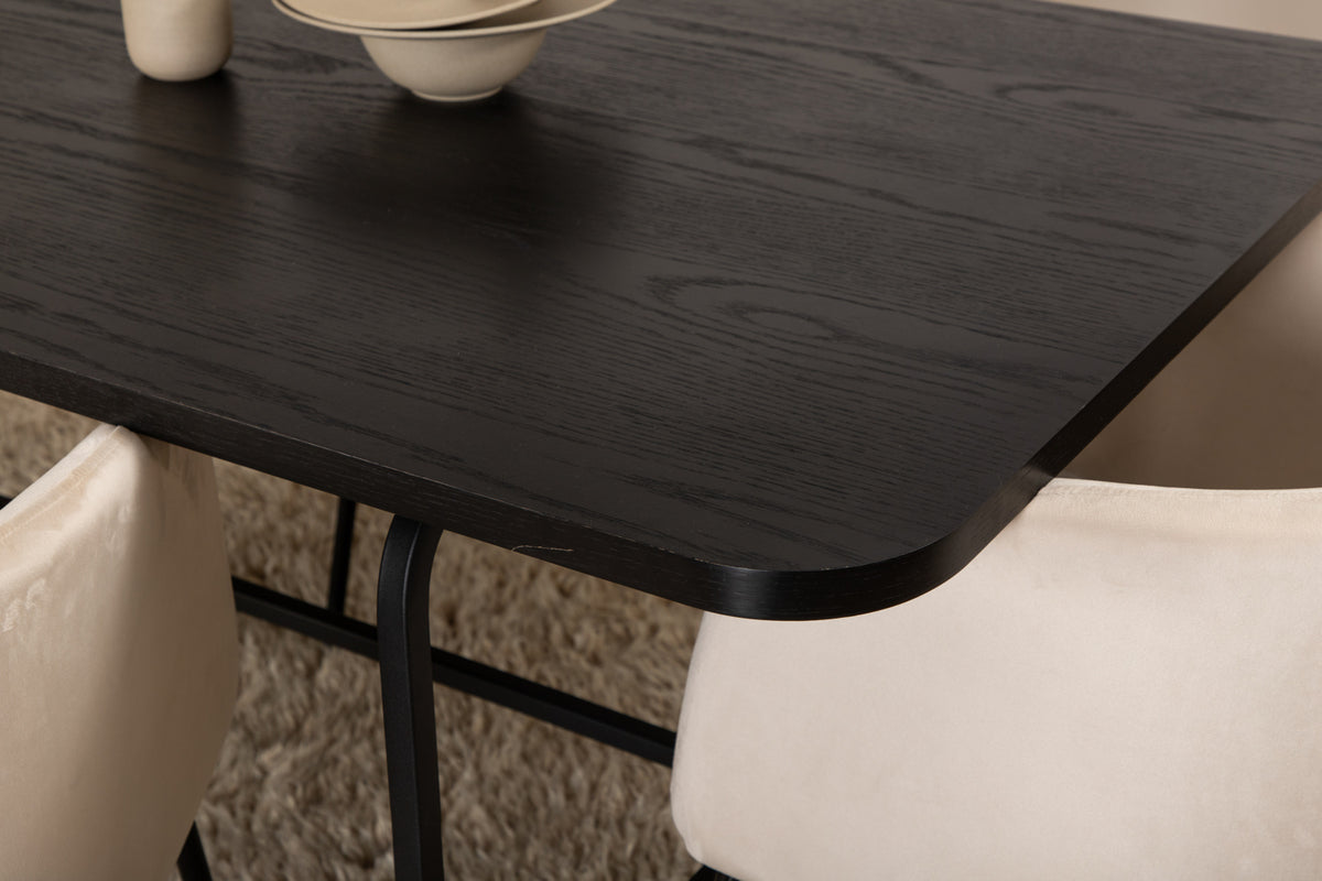 Venture Design Berit & Uno Matstolar Beige + Rektangulära Matbord 200 x 90 Svart