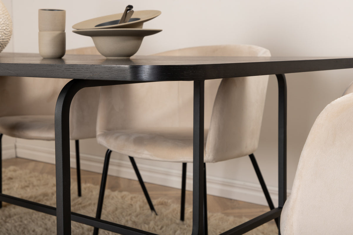 Venture Design Berit & Uno Matstolar Beige + Rektangulära Matbord 200 x 90 Svart
