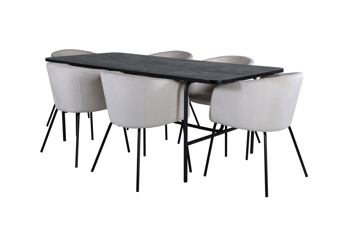 Venture Design Berit & Uno Matstolar Beige + Rektangulära Matbord 200 x 90 Svart