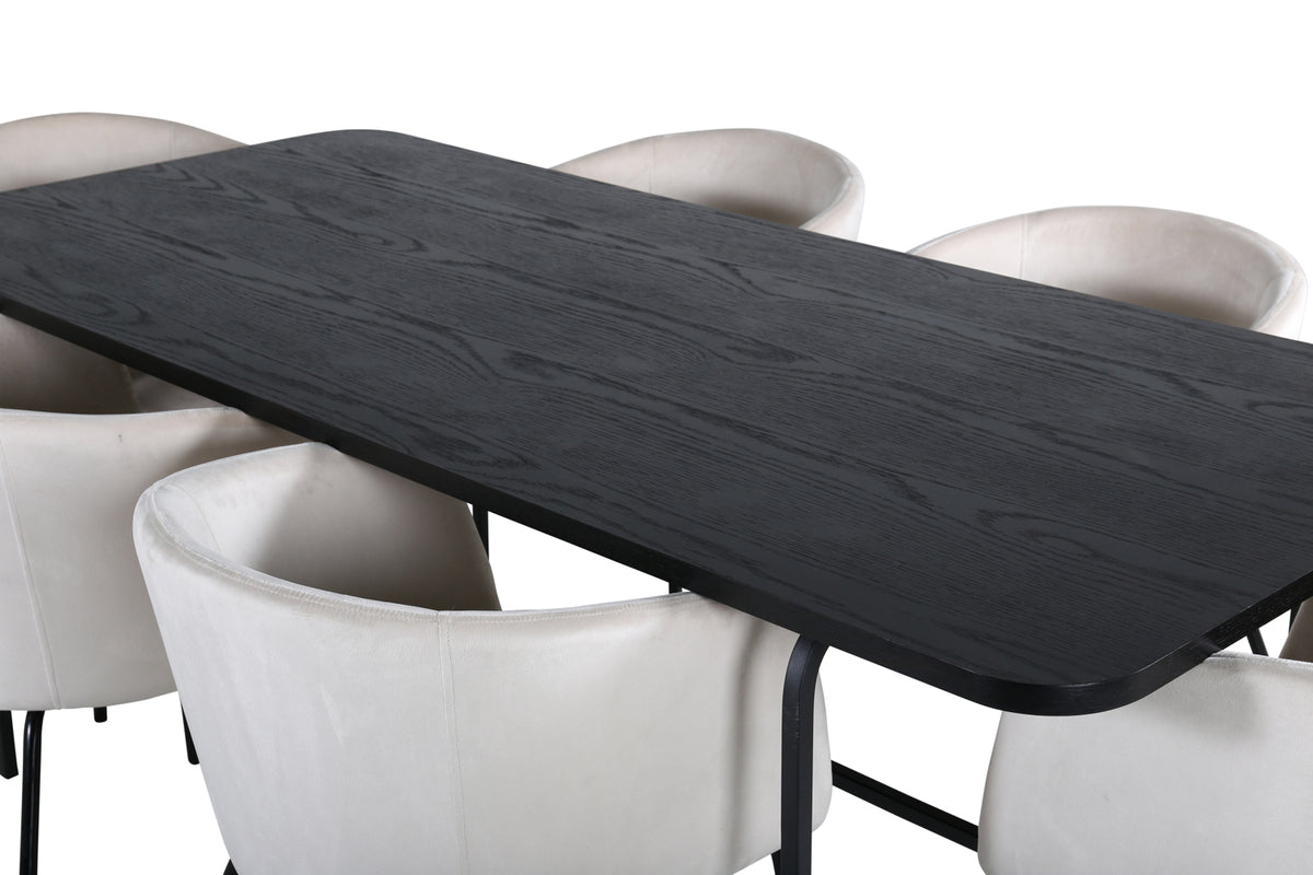 Venture Design Berit & Uno Matstolar Beige + Rektangulära Matbord 200 x 90 Svart