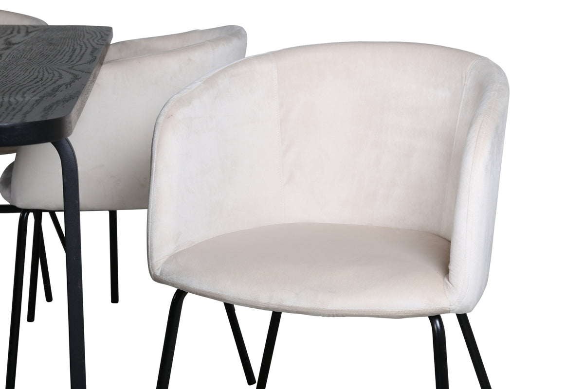 Venture Design Berit & Uno Matstolar Beige + Rektangulära Matbord 200 x 90 Svart