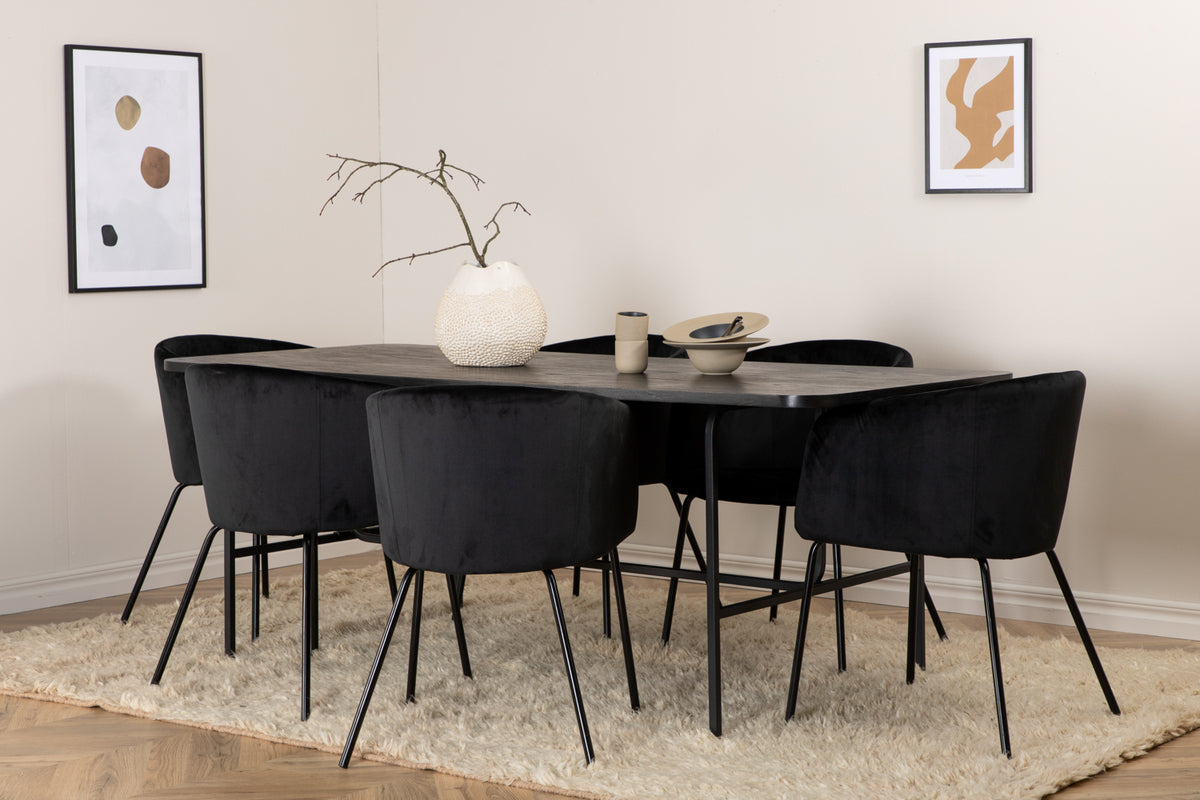 Venture Design Berit & Uno Matstolar Svart + Rektangulära Matbord 200 x 90 Svart