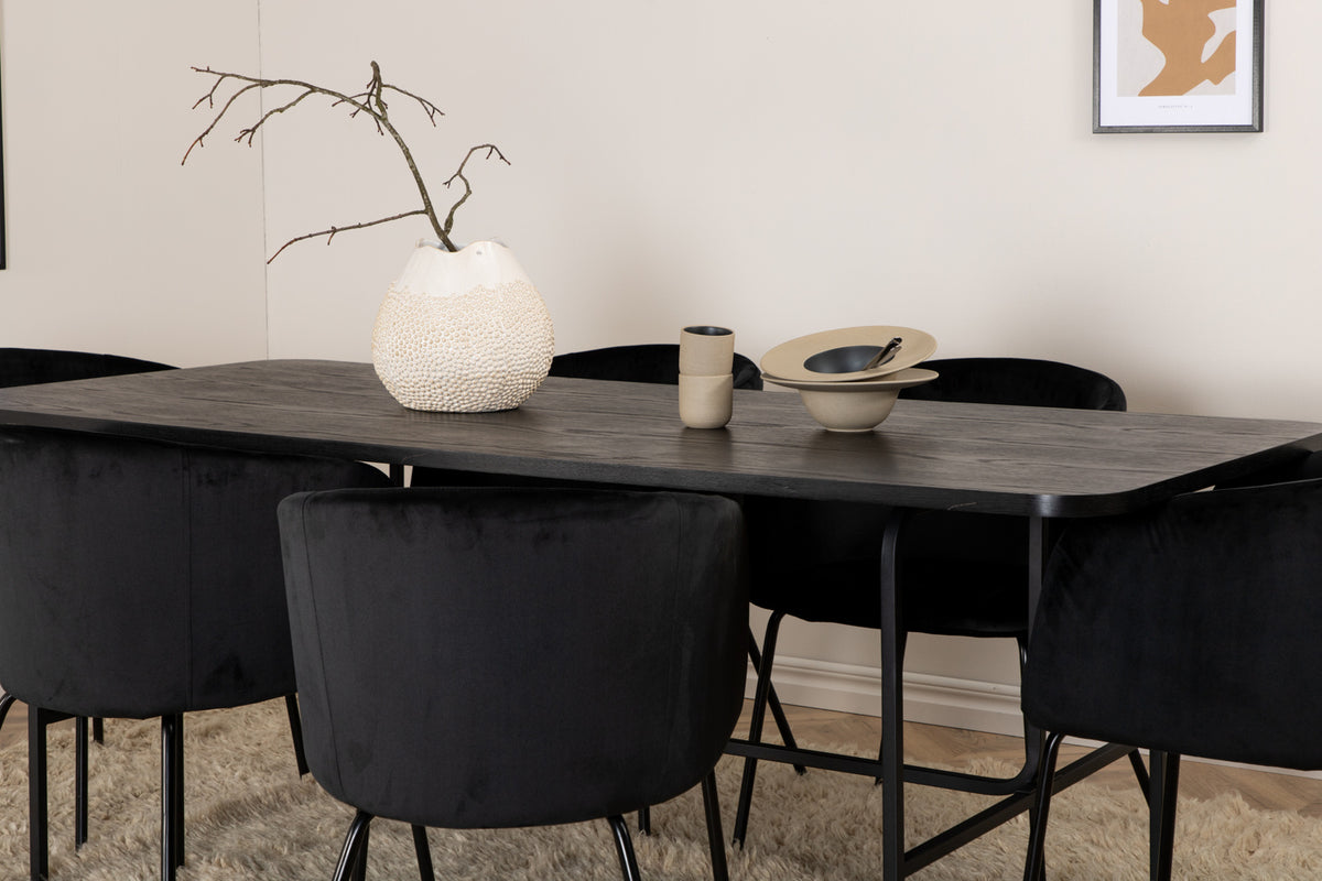 Venture Design Berit & Uno Matstolar Svart + Rektangulära Matbord 200 x 90 Svart