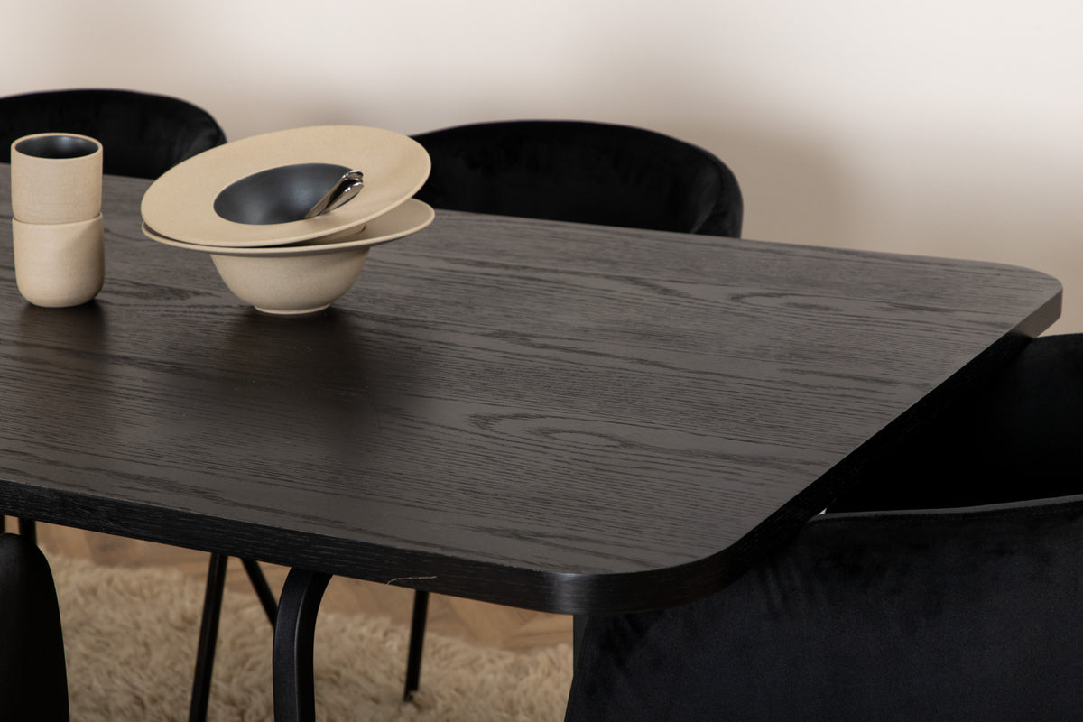 Venture Design Berit & Uno Matstolar Svart + Rektangulära Matbord 200 x 90 Svart