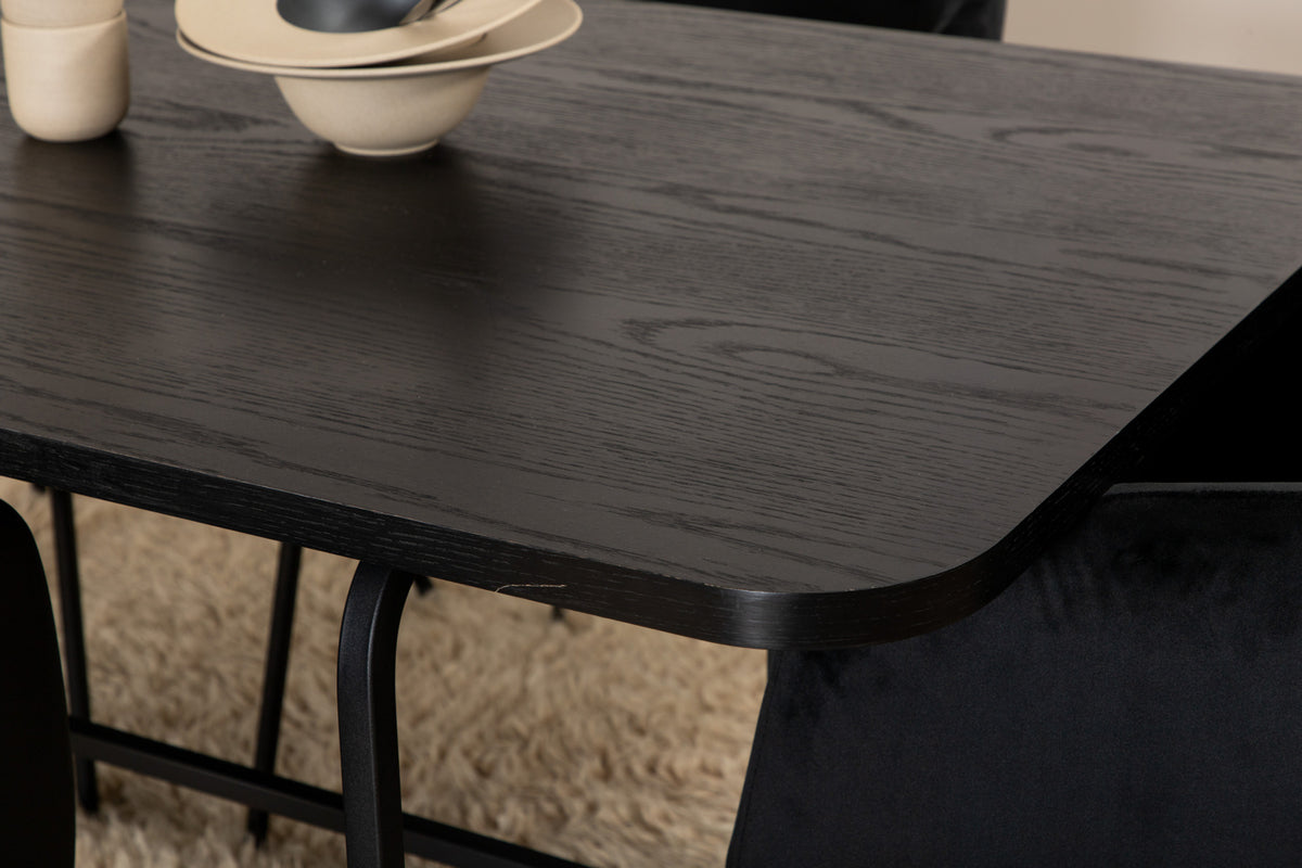 Venture Design Berit & Uno Matstolar Svart + Rektangulära Matbord 200 x 90 Svart