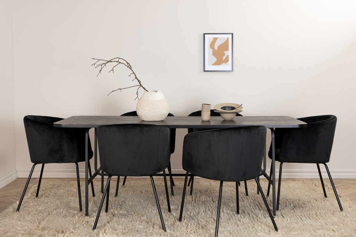 Venture Design Berit & Uno Matstolar Svart + Rektangulära Matbord 200 x 90 Svart
