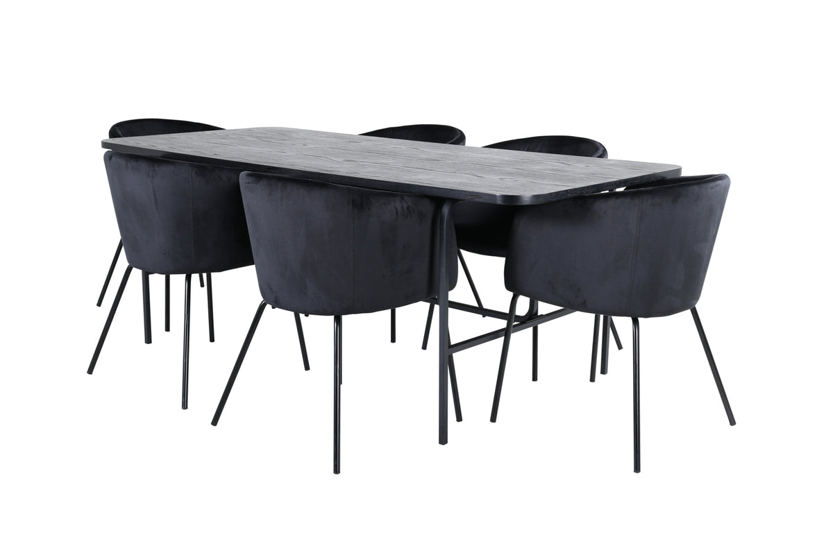 Venture Design Berit & Uno Matstolar Svart + Rektangulära Matbord 200 x 90 Svart