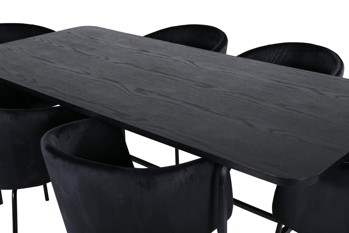 Venture Design Berit & Uno Matstolar Svart + Rektangulära Matbord 200 x 90 Svart