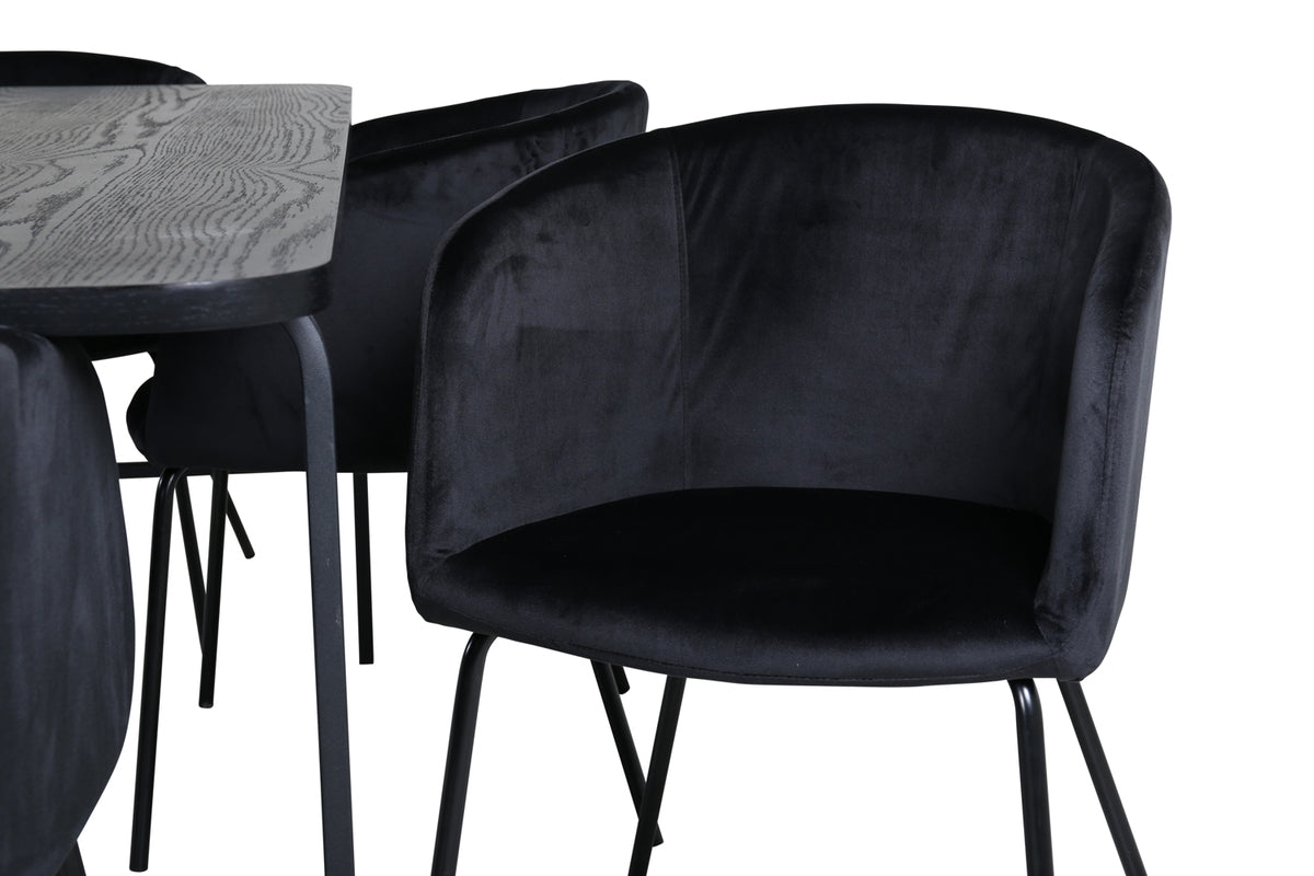 Venture Design Berit & Uno Matstolar Svart + Rektangulära Matbord 200 x 90 Svart