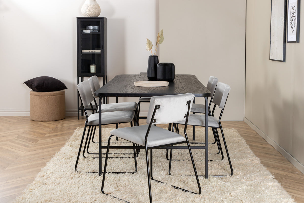 Venture Design Kenth & Uno Matstolar 2-pack Grå + Rektangulära Matbord 200 x 90 Svart