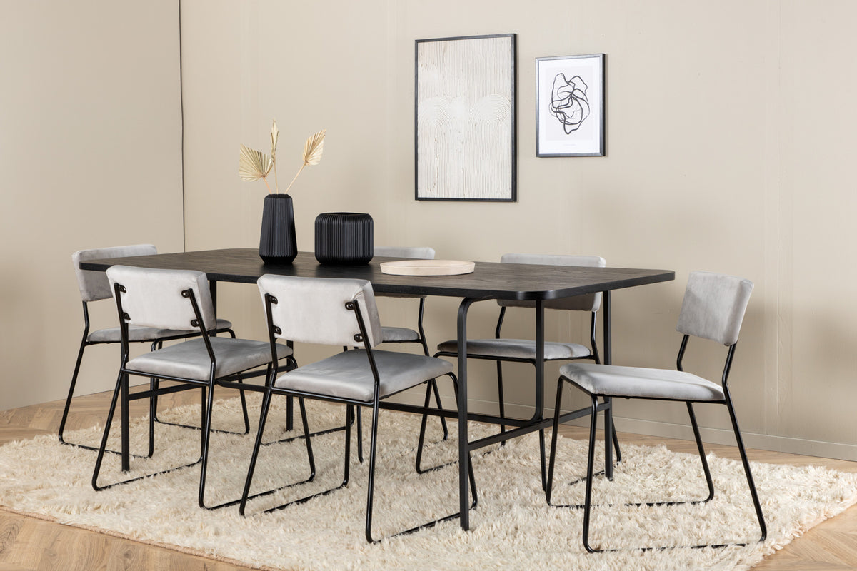 Venture Design Kenth & Uno Matstolar 2-pack Grå + Rektangulära Matbord 200 x 90 Svart