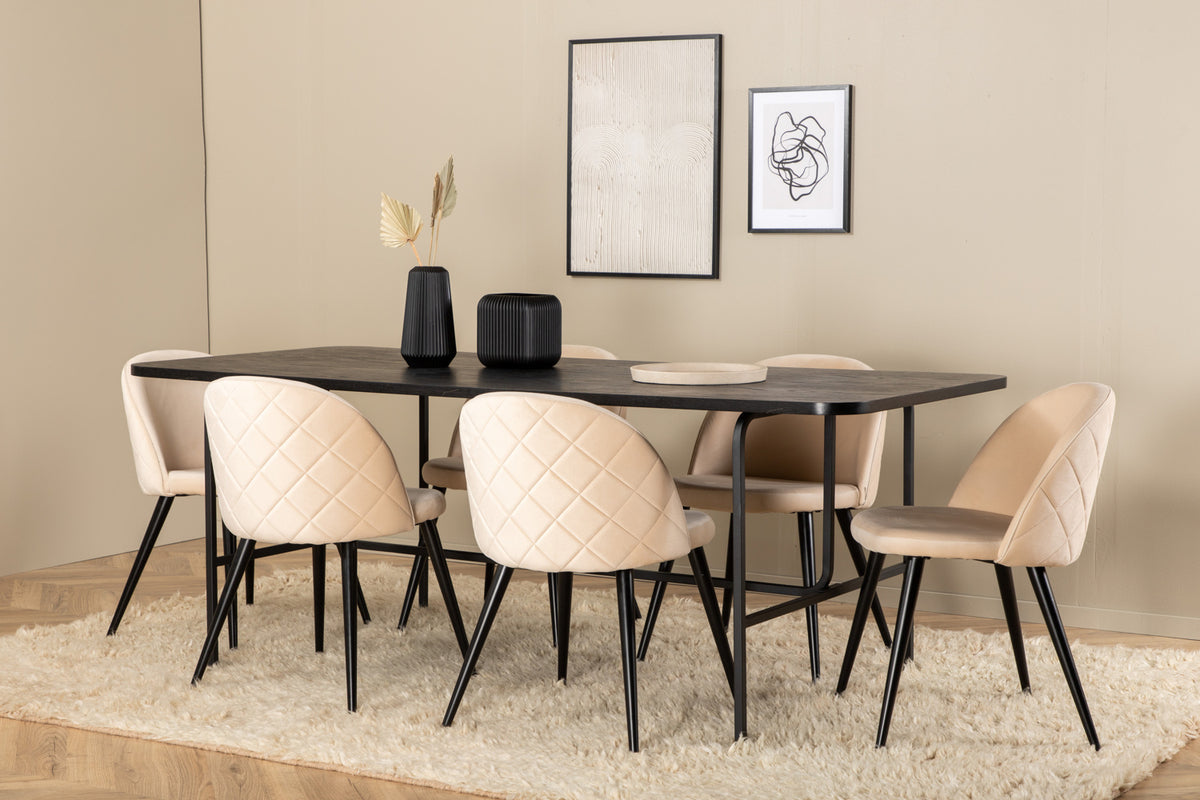 Venture Design Uno & Velvet Matbord 90x200 + Matstolar Beige
