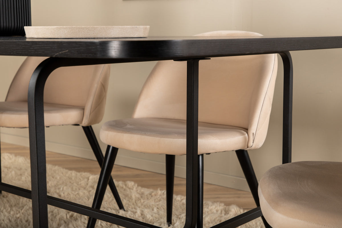Venture Design Uno & Velvet Matbord 90x200 + Matstolar Beige