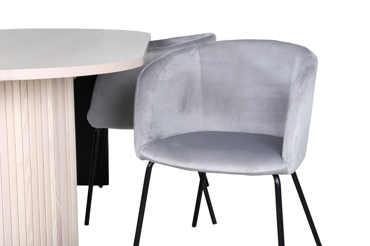 Venture Design Berit & Bianca Matstolar Grå + Ovala Matbord 200 x 90 Vitputsad