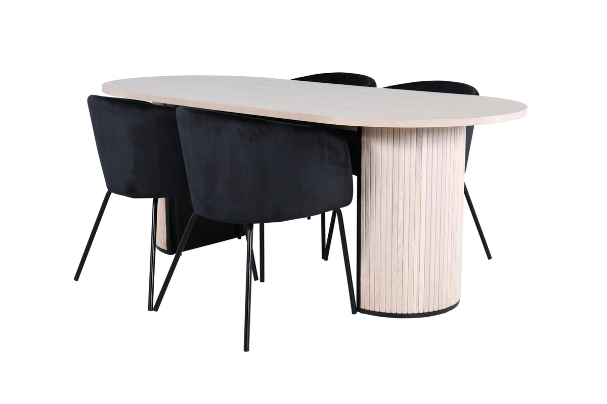 Venture Design Berit & Bianca Matstolar Svart + Ovala Matbord 200 x 90 Vitputsad