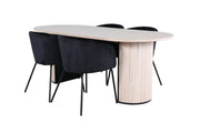 Venture Design Berit & Bianca Matstolar Svart + Ovala Matbord 200 x 90 Vitputsad