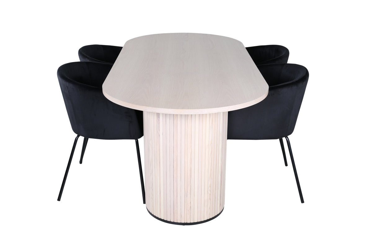 Venture Design Berit & Bianca Matstolar Svart + Ovala Matbord 200 x 90 Vitputsad