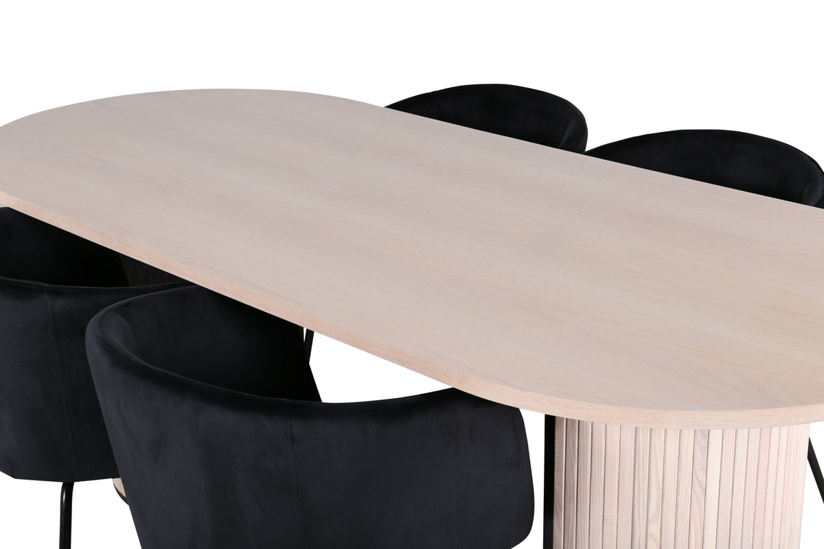 Venture Design Berit & Bianca Matstolar Svart + Ovala Matbord 200 x 90 Vitputsad