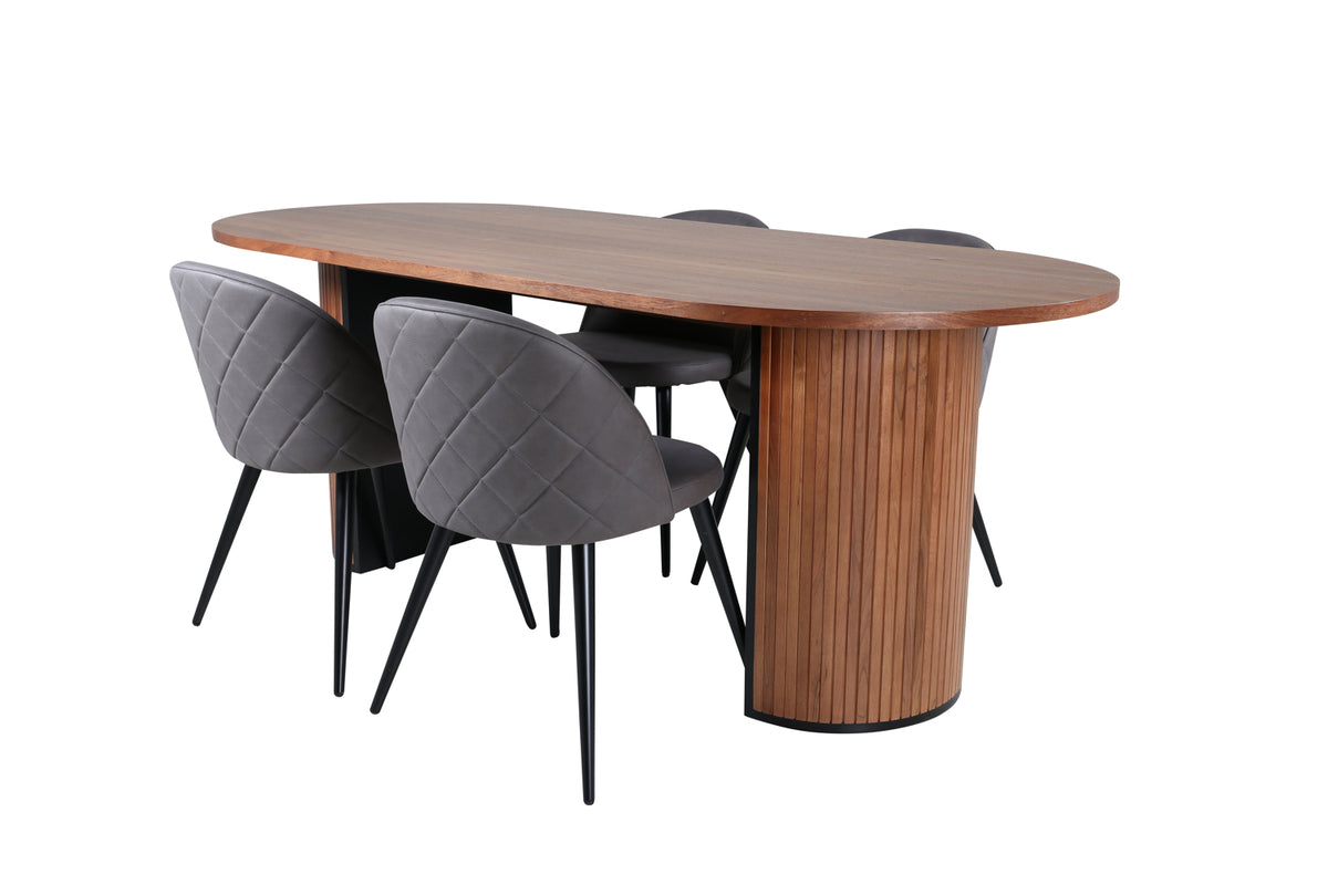 Venture Design Bianca & Velvet Matbord 90x200 + Matstolar Grå