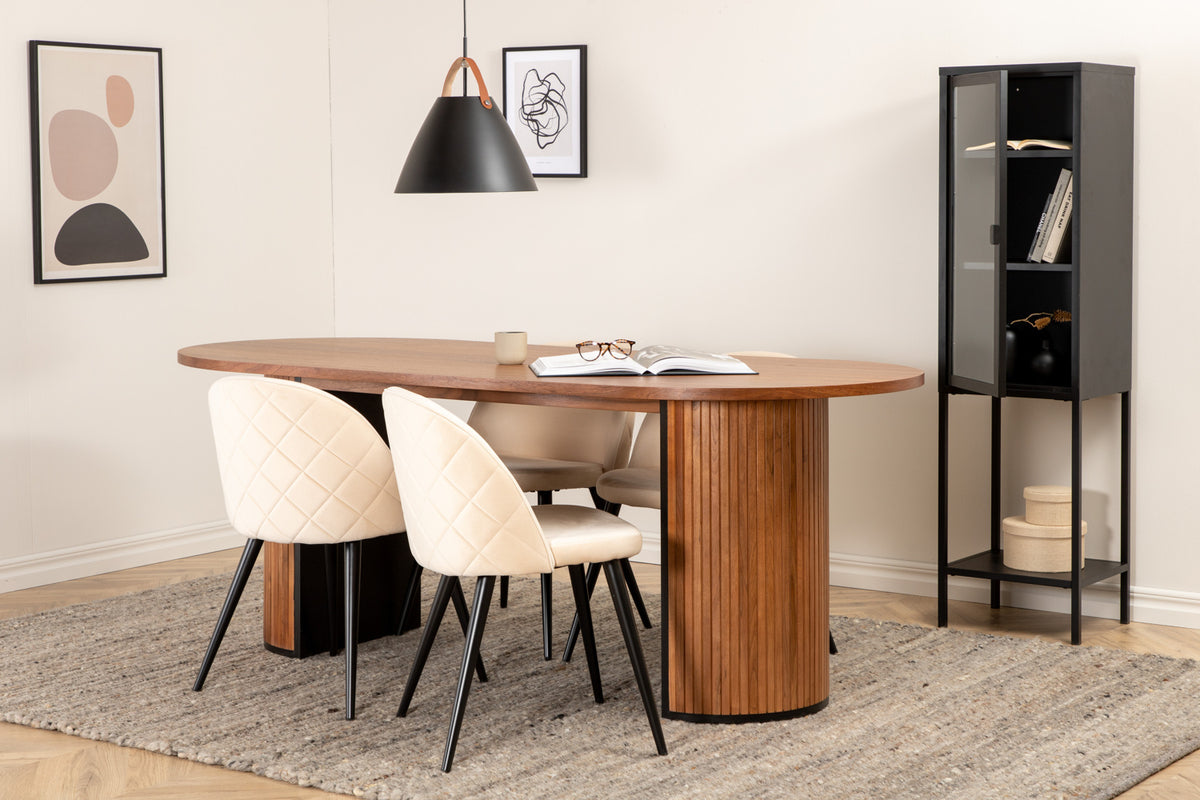 Venture Design Bianca & Velvet Ovala Matbord 200 x 90 Valnöt + Matstolar 2-pack Beige