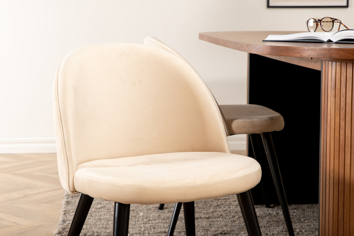 Venture Design Bianca & Velvet Ovala Matbord 200 x 90 Valnöt + Matstolar 2-pack Beige