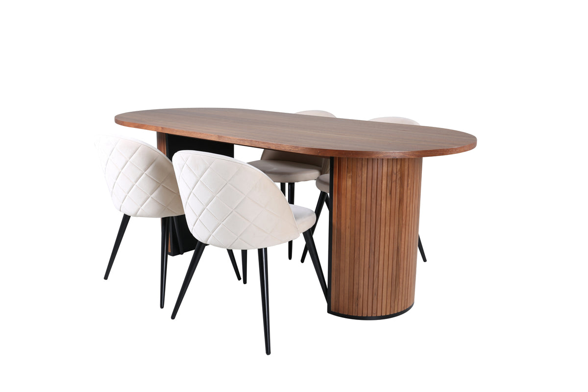 Venture Design Bianca & Velvet Ovala Matbord 200 x 90 Valnöt + Matstolar 2-pack Beige