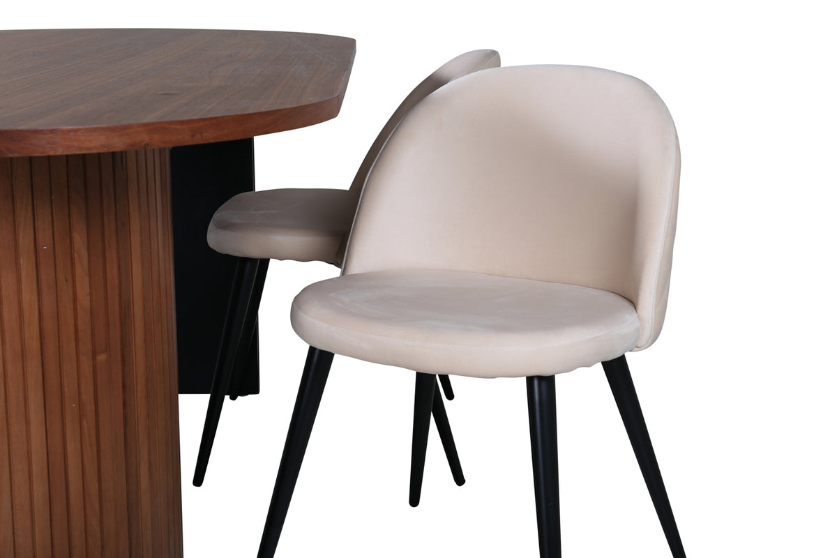 Venture Design Bianca & Velvet Ovala Matbord 200 x 90 Valnöt + Matstolar 2-pack Beige