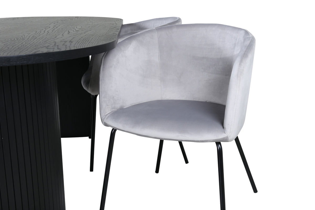 Venture Design Berit & Bianca Matstolar Grå + Ovala Matbord 200 x 90 Svart