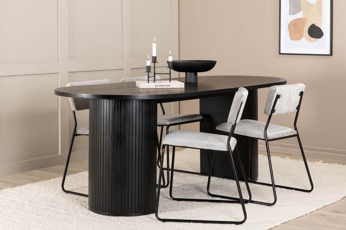 Venture Design Kenth & Bianca Matstolar 2-pack Grå + Ovala Matbord 200 x 90 Svart
