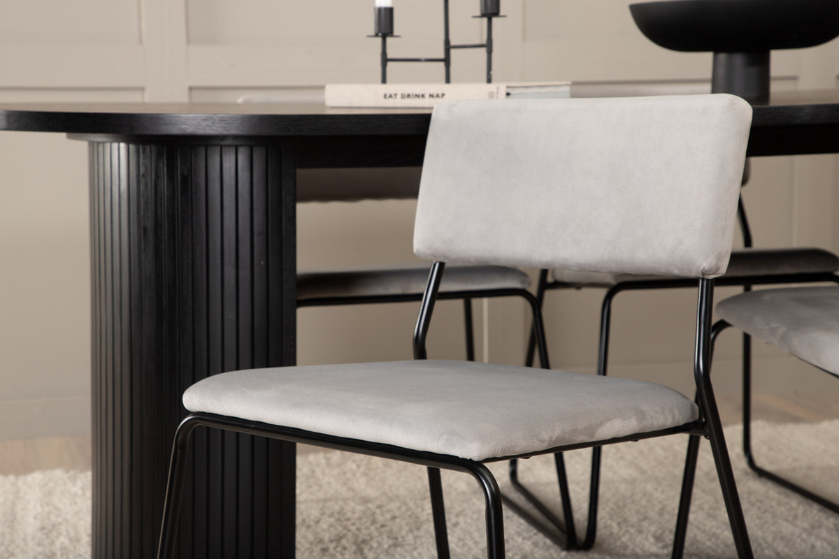 Venture Design Kenth & Bianca Matstolar 2-pack Grå + Ovala Matbord 200 x 90 Svart