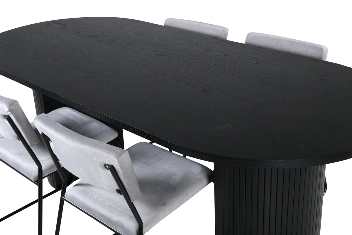 Venture Design Kenth & Bianca Matstolar 2-pack Grå + Ovala Matbord 200 x 90 Svart