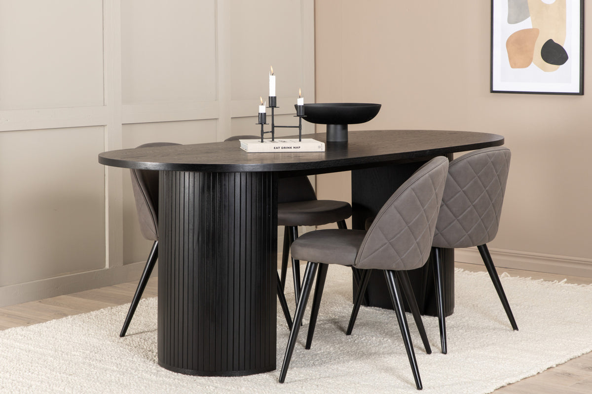 Venture Design Bianca & Velvet Matbord 90x200 + Matstolar Grå