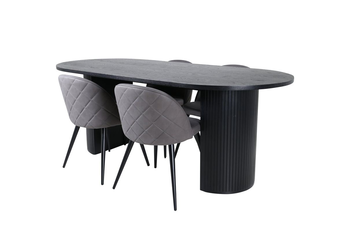 Venture Design Bianca & Velvet Matbord 90x200 + Matstolar Grå