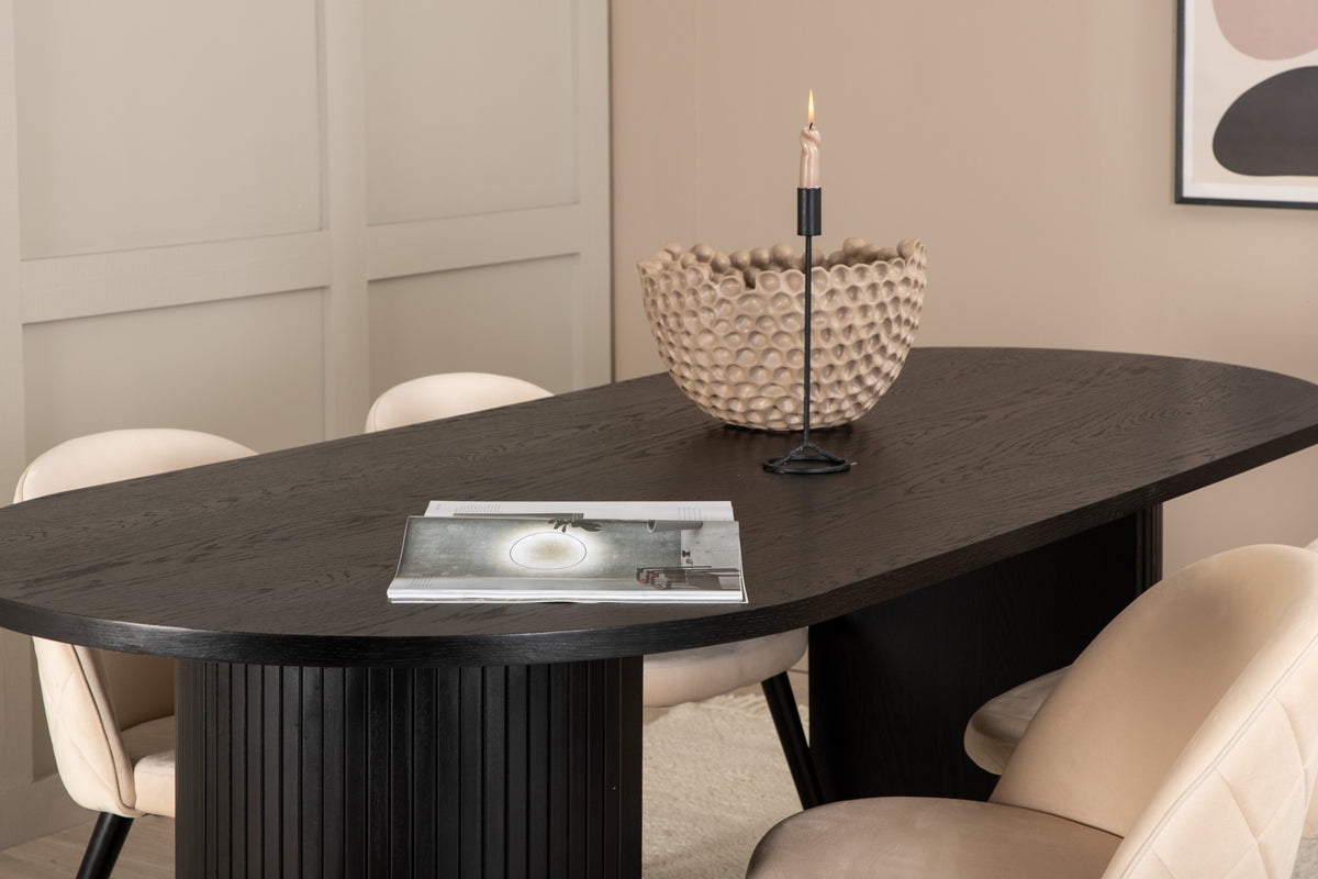 Venture Design Bianca & Velvet Matbord 90x200 + Matstolar Beige