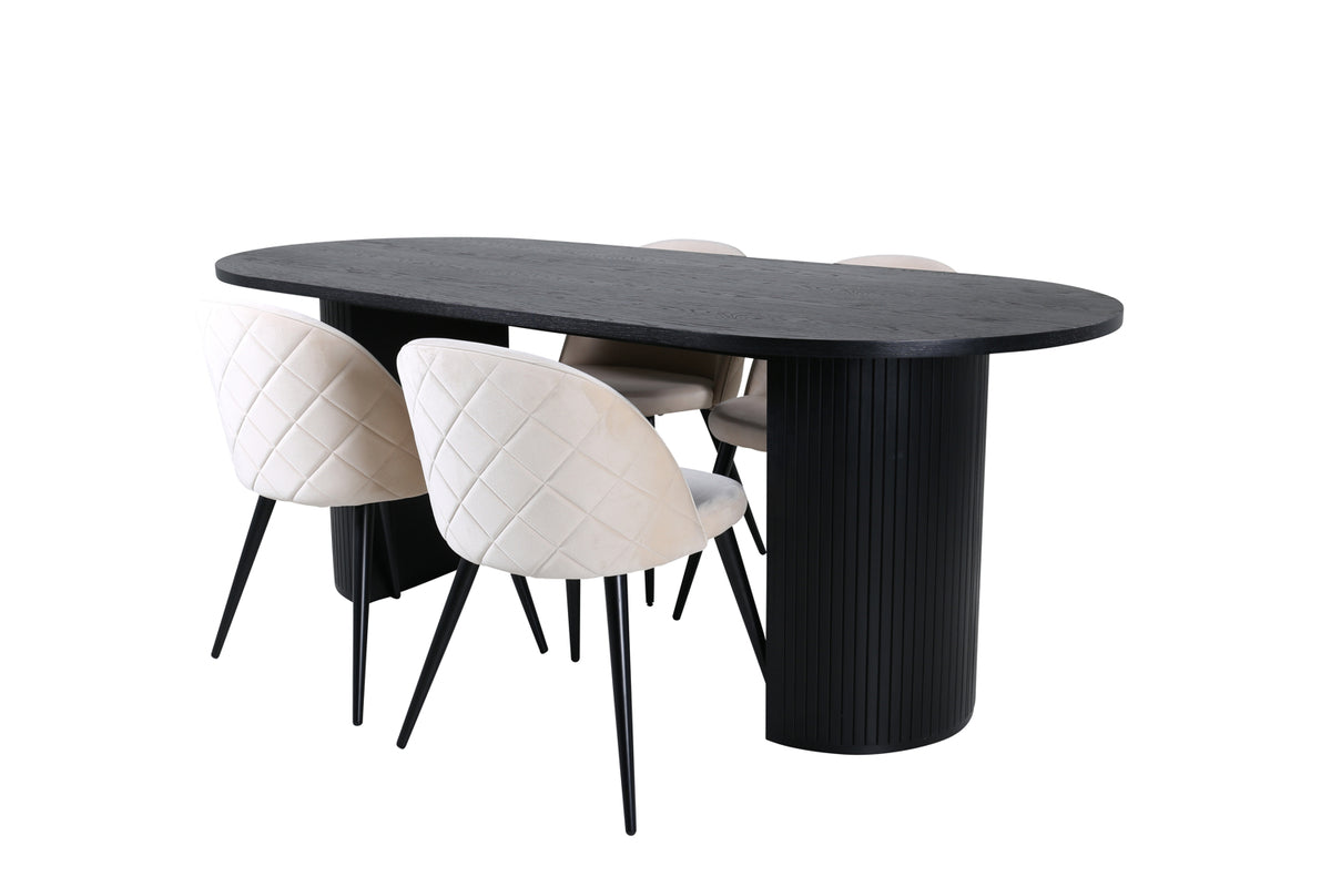 Venture Design Bianca & Velvet Matbord 90x200 + Matstolar Beige