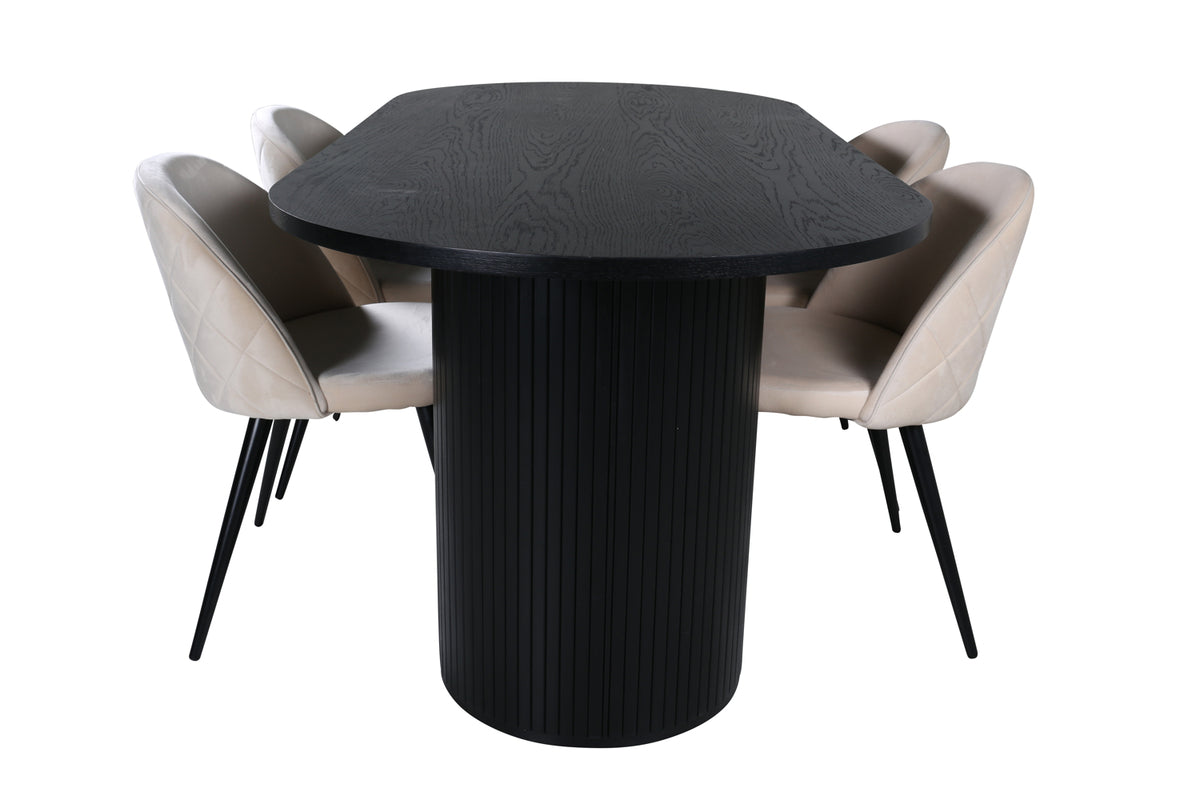 Venture Design Bianca & Velvet Matbord 90x200 + Matstolar Beige