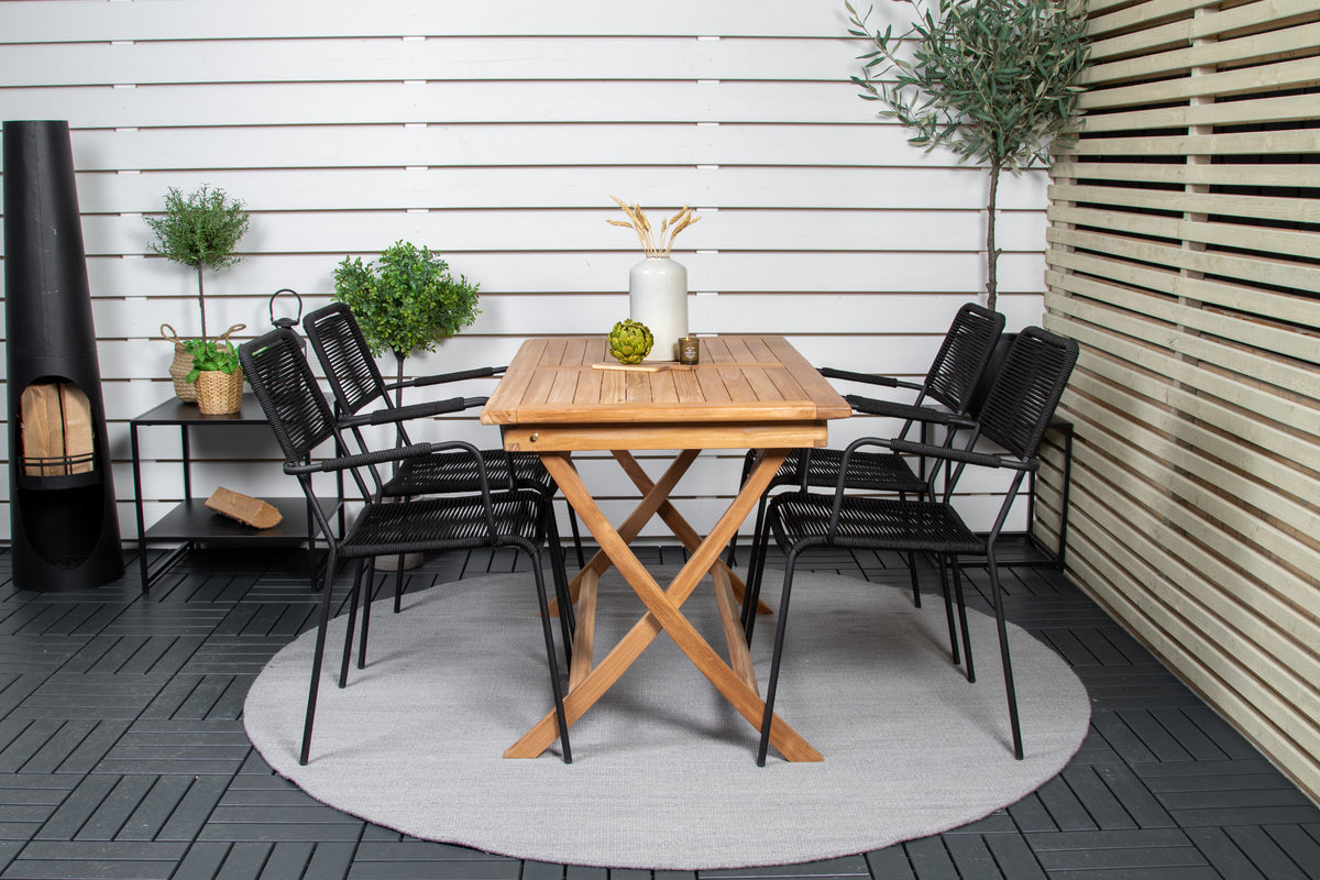 Venture Design Kenya & Lindos Rektangulära Matbord 120 x 70 Natur + Matstolar 2-pack Svart
