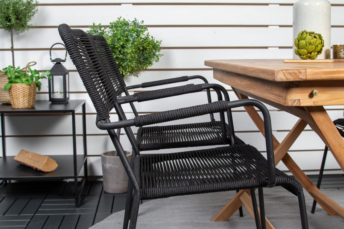 Venture Design Kenya & Lindos Rektangulära Matbord 120 x 70 Natur + Matstolar 2-pack Svart